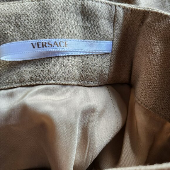 Versace Skirt US12 IT46 – Tan Linen, Silk Lined, Patch Pockets, Zip Closure - Picture 7 of 7